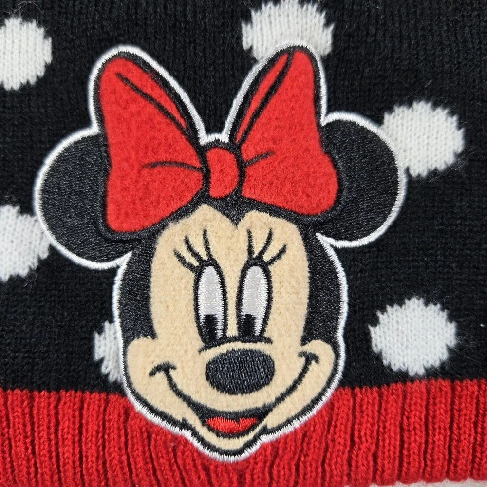 Cute Disney Minnie Mouse Polka Dot Beanie Knit Hat with Red Bow Winter Hat